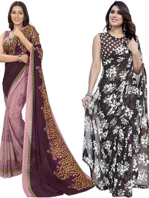 pack of 2 casual wear combo sarees with blouse - 21402833 - Very Small Image - 1