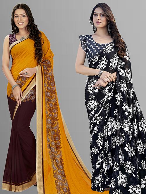 pack of 2 printed casual wear sarees with blouse - 21402834 - Very Small Image - 1