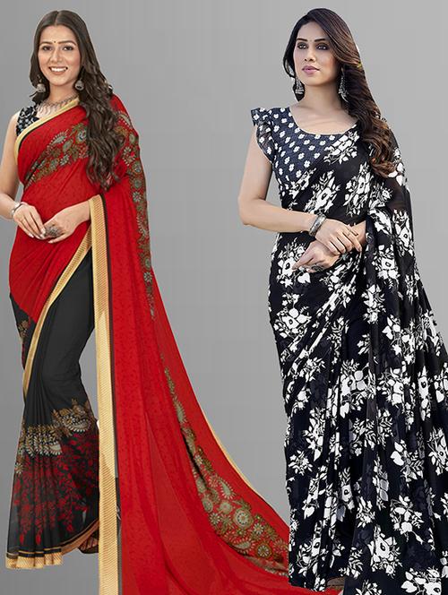 pack of 2 printed casual wear sarees with blouse - 21402837 - Very Small Image - 1