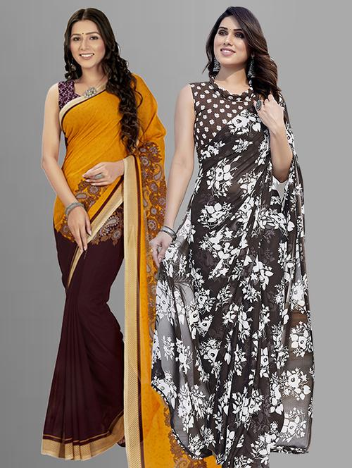 pack of 2 printed casual wear sarees with blouse - 21402838 - Very Small Image - 1