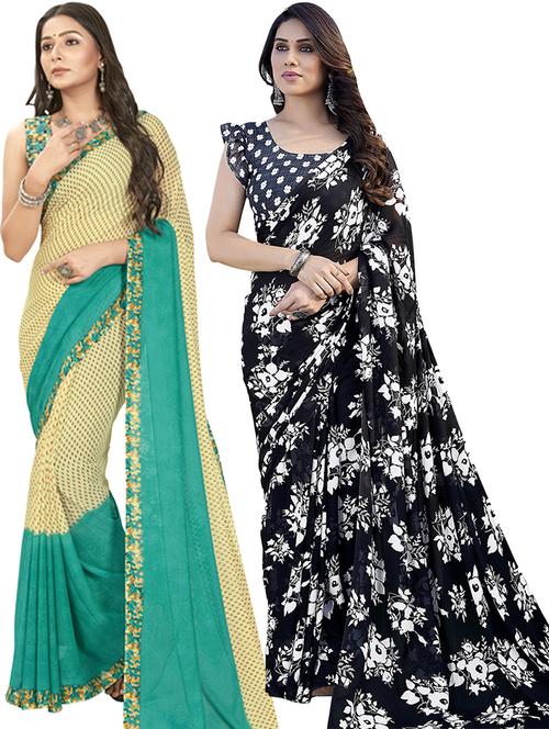 pack of 2 printed casual wear sarees with blouse - 21402839 - Very Small Image - 1