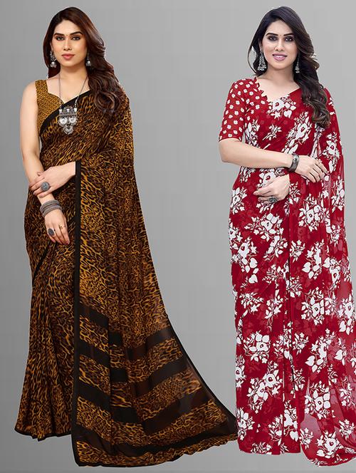 pack of 2 casual wear combo sarees with blouse - 21402843 - Very Small Image - 1