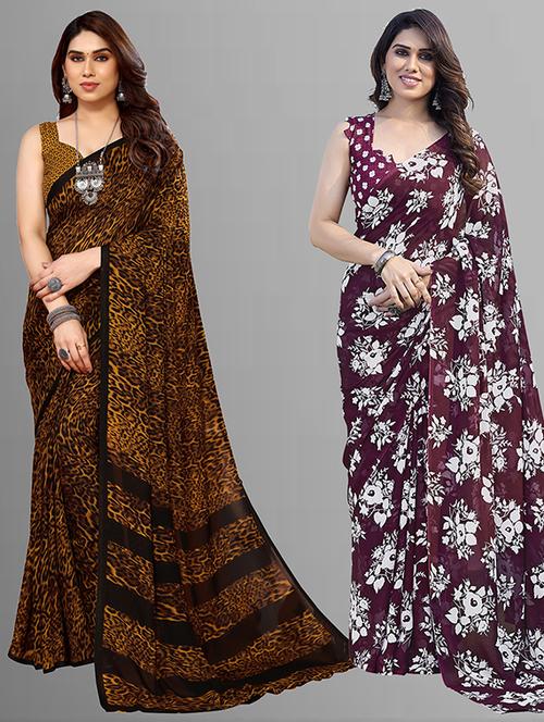 pack of 2 printed casual wear sarees with blouse - 21402844 - Very Small Image - 1