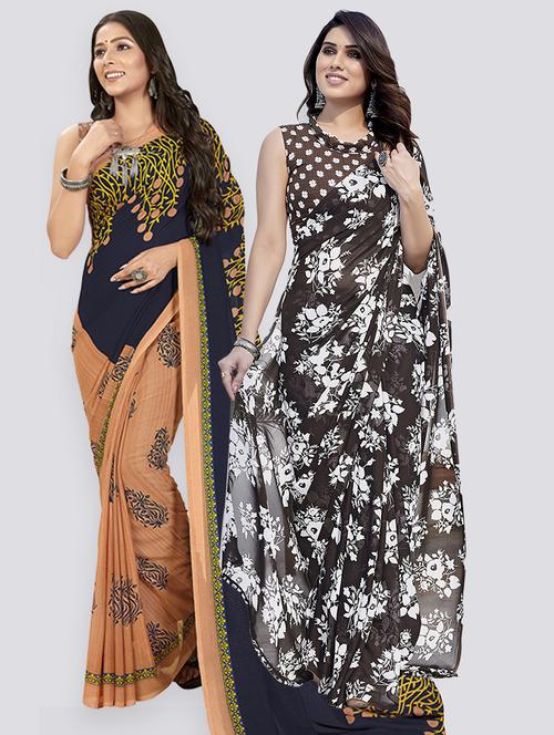 pack of 2 printed casual wear sarees with blouse - 21402845 - Very Small Image - 1