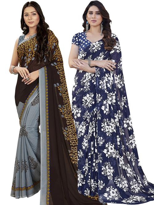 pack of 2 printed casual wear sarees with blouse - 21402846 - Very Small Image - 1