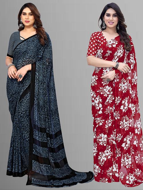 pack of 2 casual wear combo sarees with blouse - 21402849 - Very Small Image - 1