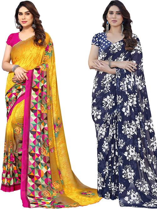 pack of 2 casual wear combo sarees with blouse - 21402851 - Very Small Image - 1