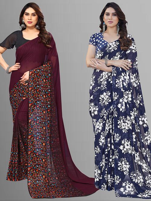 pack of 2 casual wear combo sarees with blouse - 21402852 - Very Small Image - 1