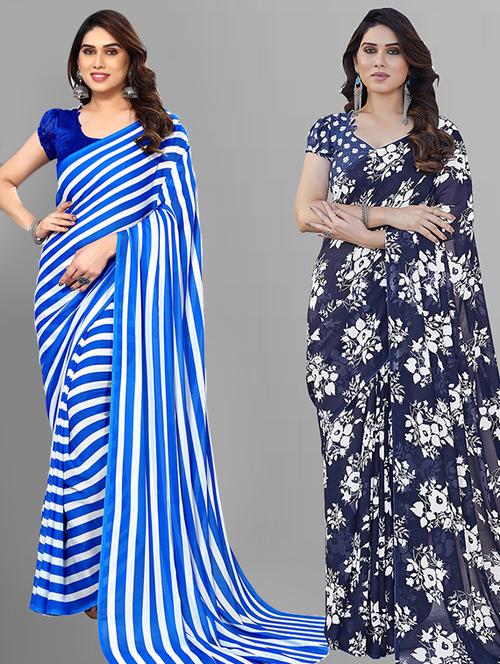 pack of 2 printed casual wear sarees with blouse - 21402854 - Very Small Image - 1