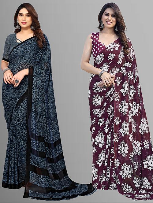 pack of 2 casual wear combo sarees with blouse - 21402855 - Very Small Image - 1