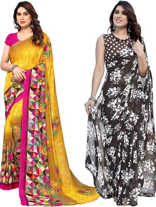 pack of 2 printed casual wear sarees with blouse - 21402862 - Very Small Image - 1