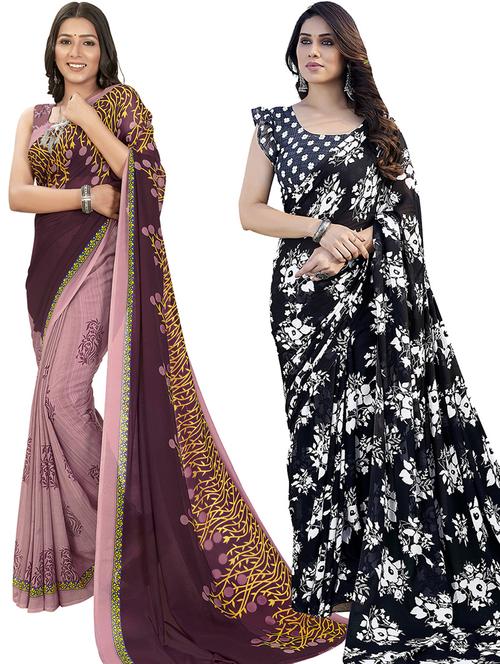 pack of 2 printed casual wear sarees with blouse - 21402863 - Very Small Image - 1
