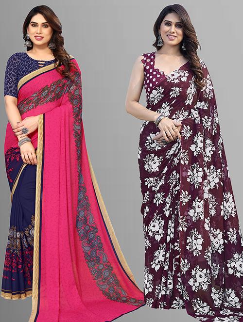 pack of 2 printed casual wear sarees with blouse - 21402865 - Very Small Image - 1