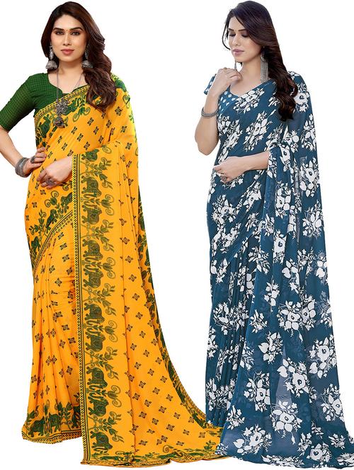 pack of 2 printed casual wear sarees with blouse - 21402867 - Very Small Image - 1