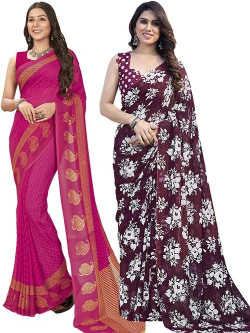 pack of 2 printed casual wear sarees with blouse - 21402870 - Very Small Image - 1