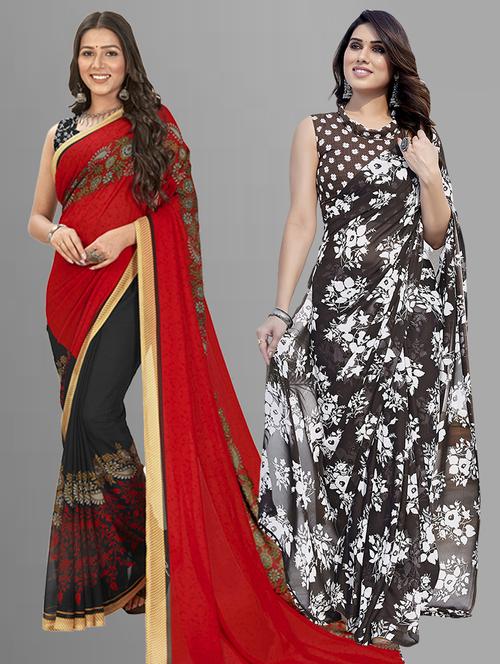 pack of 2 printed casual wear sarees with blouse - 21402874 - Very Small Image - 1