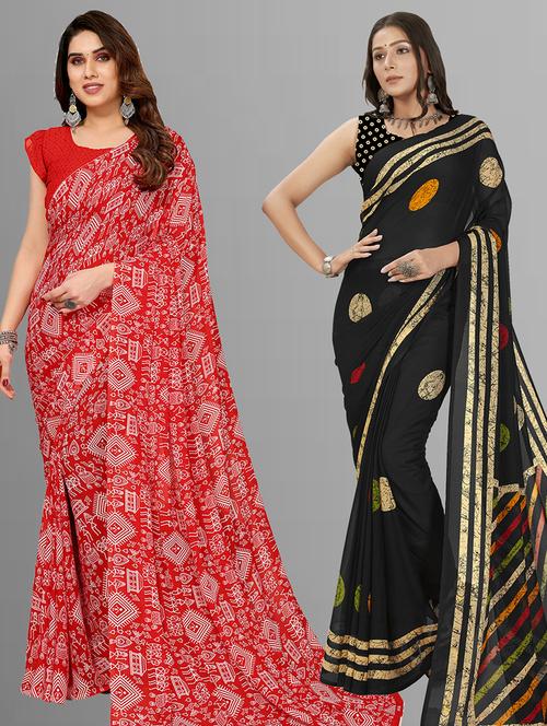 pack of 2 printed casual wear sarees with blouse - 21402875 - Very Small Image - 1