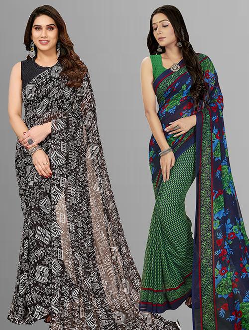 pack of 2 printed casual wear sarees with blouse - 21402877 - Very Small Image - 1