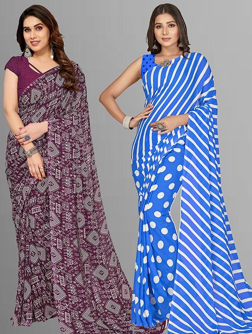 pack of 2 printed casual wear sarees with blouse - 21402878 - Very Small Image - 1