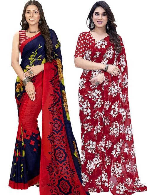 pack of 2 printed casual wear sarees with blouse - 21402879 - Very Small Image - 1