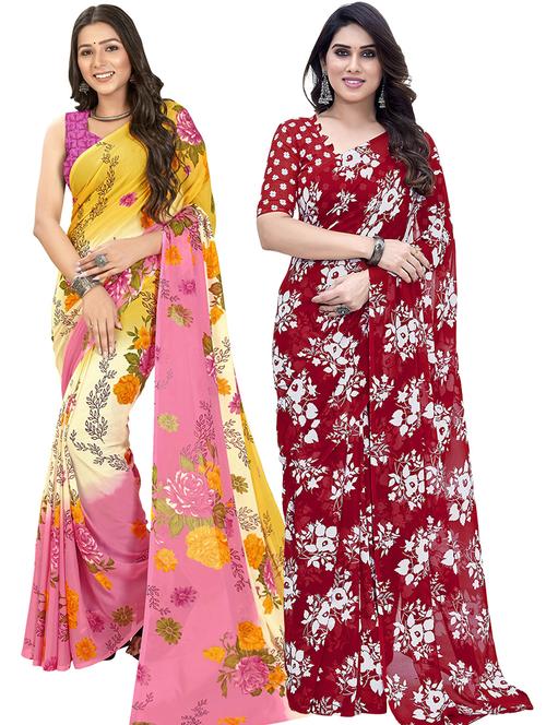 pack of 2 printed casual wear sarees with blouse - 21402880 - Very Small Image - 1