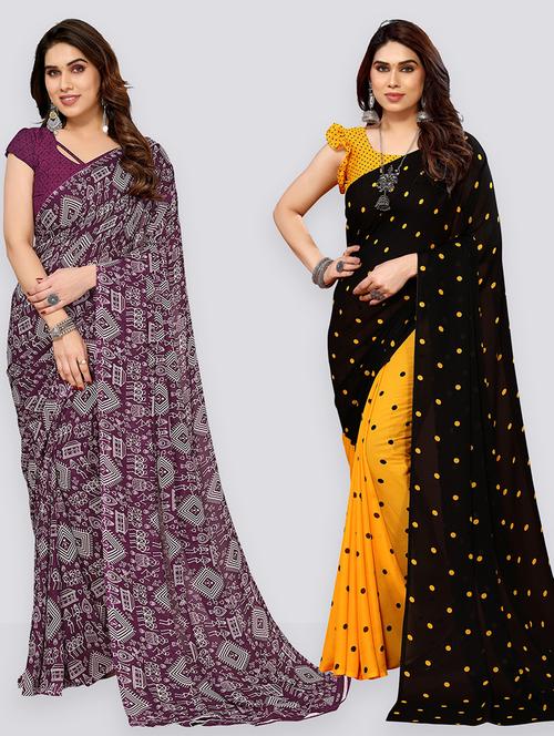 pack of 2 printed casual wear sarees with blouse - 21402882 - Very Small Image - 1