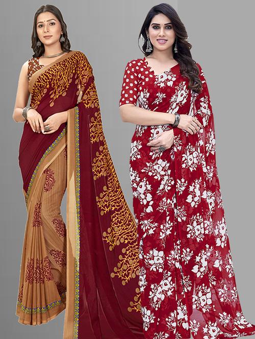 pack of 2 printed casual wear sarees with blouse - 21402883 - Very Small Image - 1