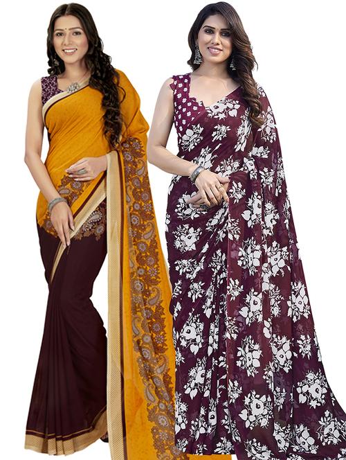 pack of 2 printed casual wear sarees with blouse - 21402888 - Very Small Image - 1