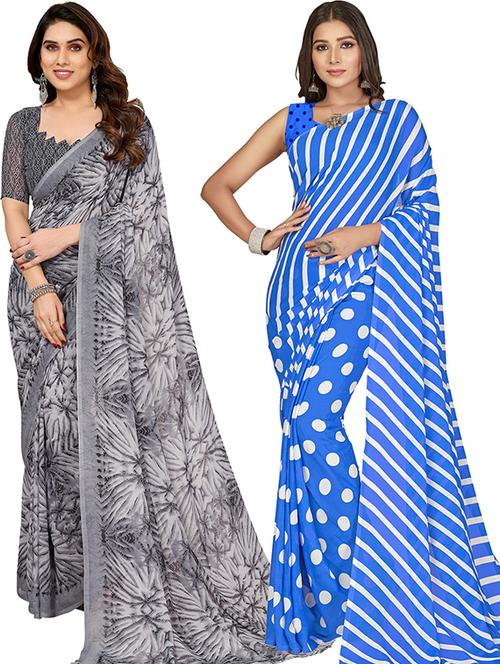 pack of 2 printed casual wear sarees with blouse - 21402891 - Very Small Image - 1