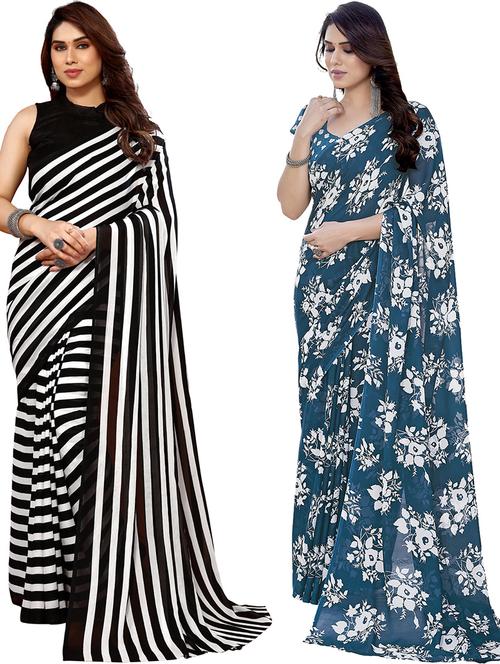 pack of 2 printed casual wear sarees with blouse - 21402896 - Very Small Image - 1