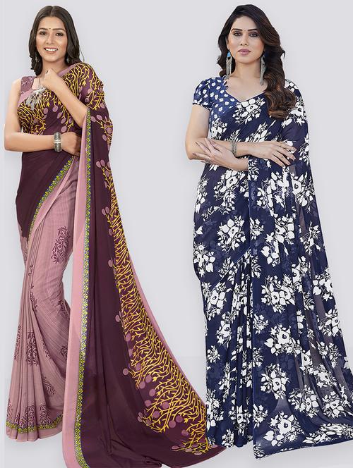 pack of 2 printed casual wear sarees with blouse - 21402897 - Very Small Image - 1