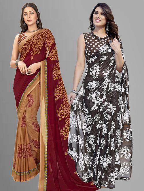 pack of 2 printed casual wear sarees with blouse - 21402899 - Very Small Image - 1