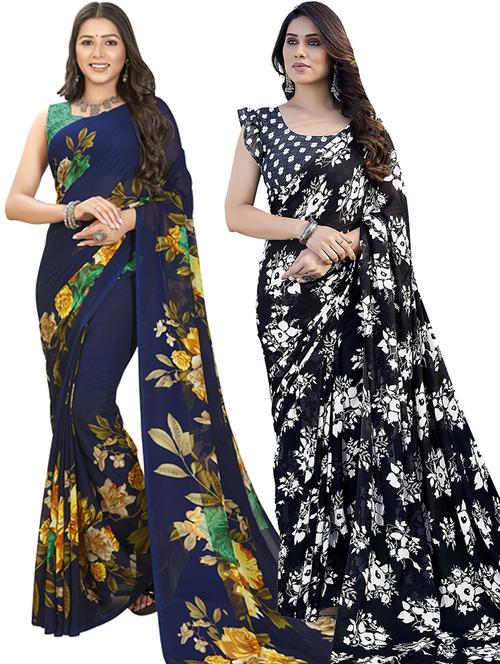 pack of 2 printed casual wear sarees with blouse - 21402901 - Very Small Image - 1