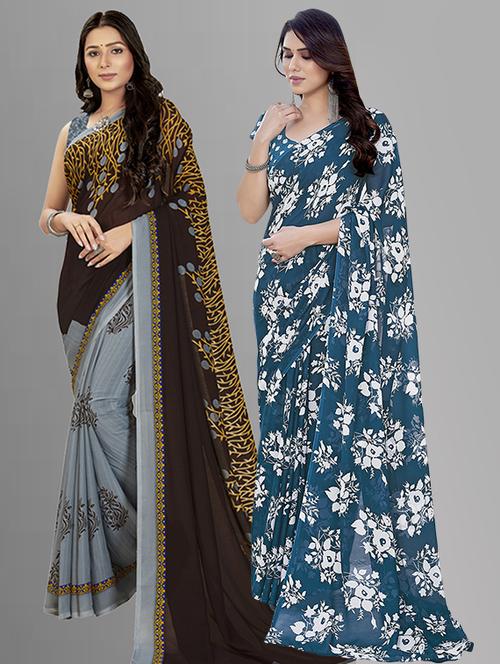 pack of 2 printed casual wear sarees with blouse - 21402906 - Very Small Image - 1