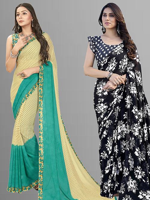 pack of 2 printed casual wear sarees with blouse - 21402908 - Very Small Image - 1