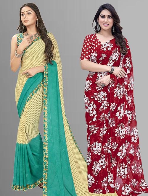 pack of 2 casual wear combo sarees with blouse - 21402911 - Very Small Image - 1