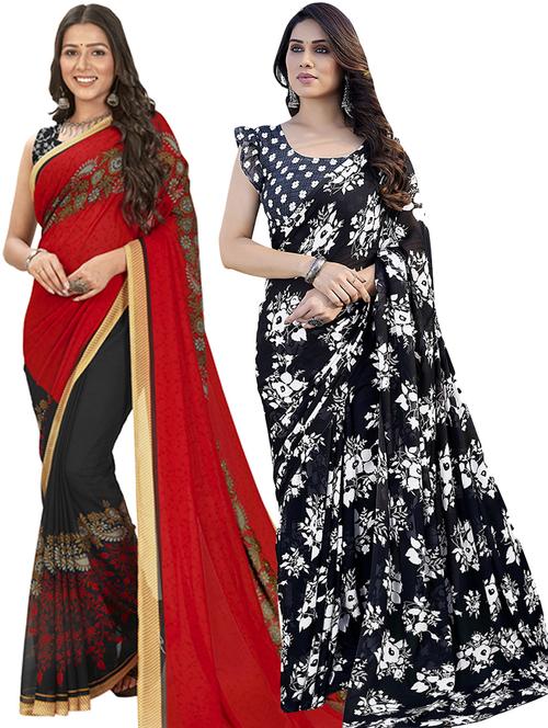 pack of 2 printed casual wear sarees with blouse - 21402912 - Very Small Image - 1