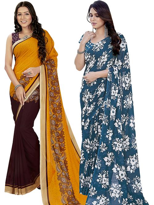 pack of 2 printed casual wear sarees with blouse - 21402913 - Very Small Image - 1
