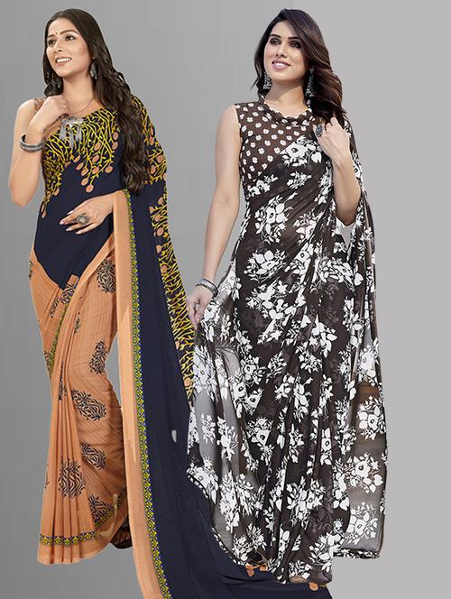 pack of 2 printed casual wear sarees with blouse - 21402914 - Very Small Image - 1