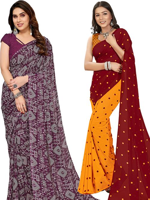 pack of 2 printed casual wear sarees with blouse - 21402916 - Very Small Image - 1