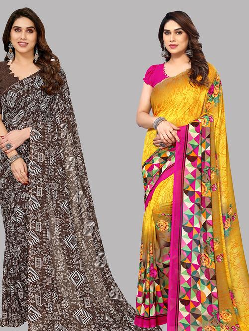 pack of 2 printed casual wear sarees with blouse - 21402917 - Very Small Image - 1