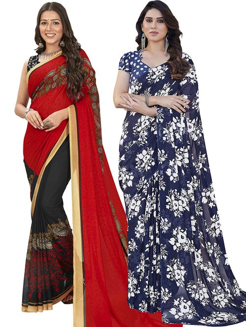 pack of 2 printed casual wear sarees with blouse - 21402924 - Very Small Image - 1