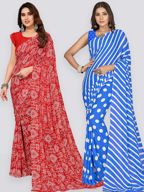 pack of 2 printed casual wear sarees with blouse - 21402925 - Very Small Image - 1