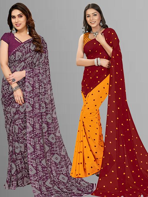 pack of 2 casual wear combo sarees with blouse - 21402929 - Very Small Image - 1