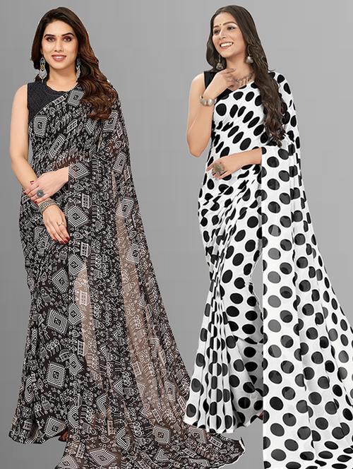 pack of 2 printed casual wear sarees with blouse - 21402930 - Very Small Image - 1