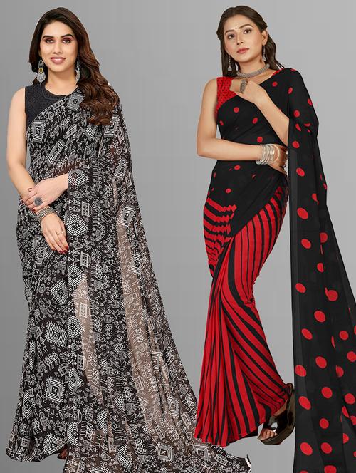 pack of 2 casual wear combo sarees with blouse - 21402937 - Very Small Image - 1
