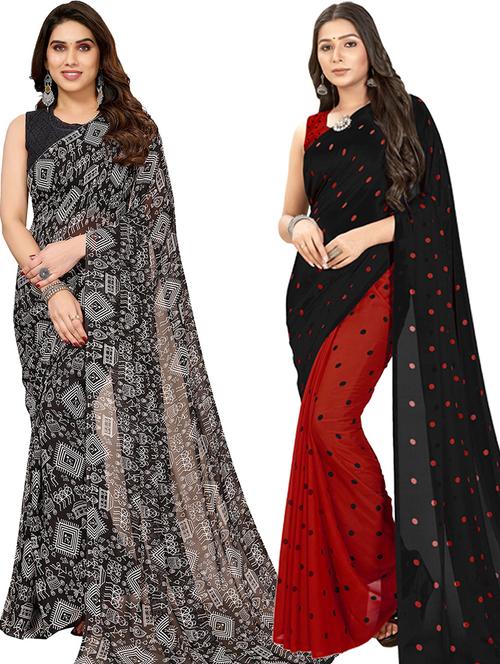 pack of 2 printed casual wear sarees with blouse - 21402941 - Very Small Image - 1