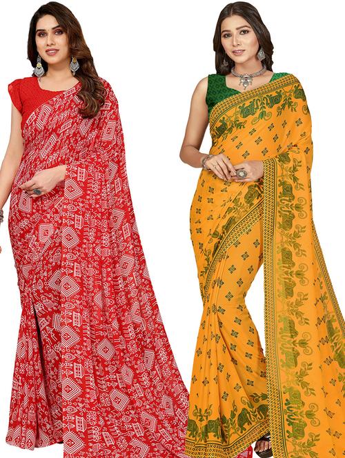 pack of 2 printed casual wear sarees with blouse - 21402943 - Very Small Image - 1
