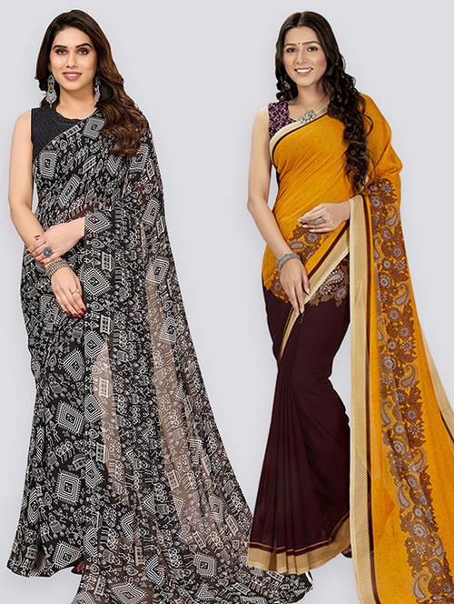 pack of 2 printed casual wear sarees with blouse - 21402945 - Very Small Image - 1