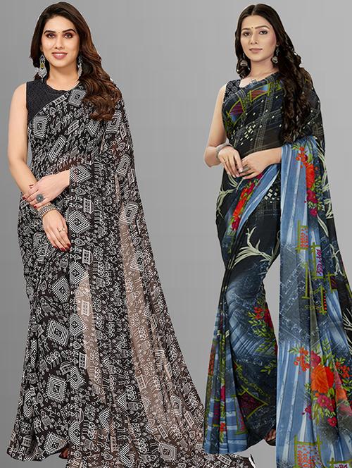 pack of 2 printed casual wear sarees with blouse - 21402949 - Very Small Image - 1